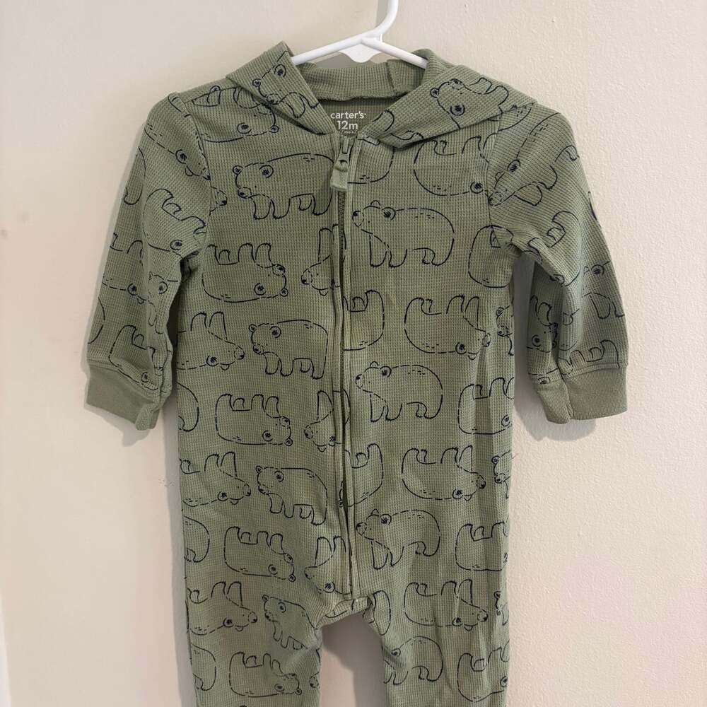 Carters Zip-Up 1 Piece Warm Long Sleeve Jumpsuit - Green 18M - .com